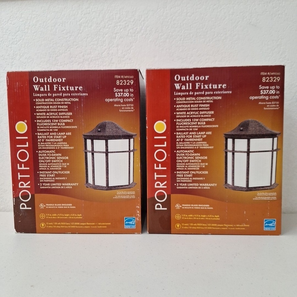 2 Portfolio Outdoor Wall Lanterns Light Fixtures Metal Rust Finish Photo Sensor - Picture 3 of 15